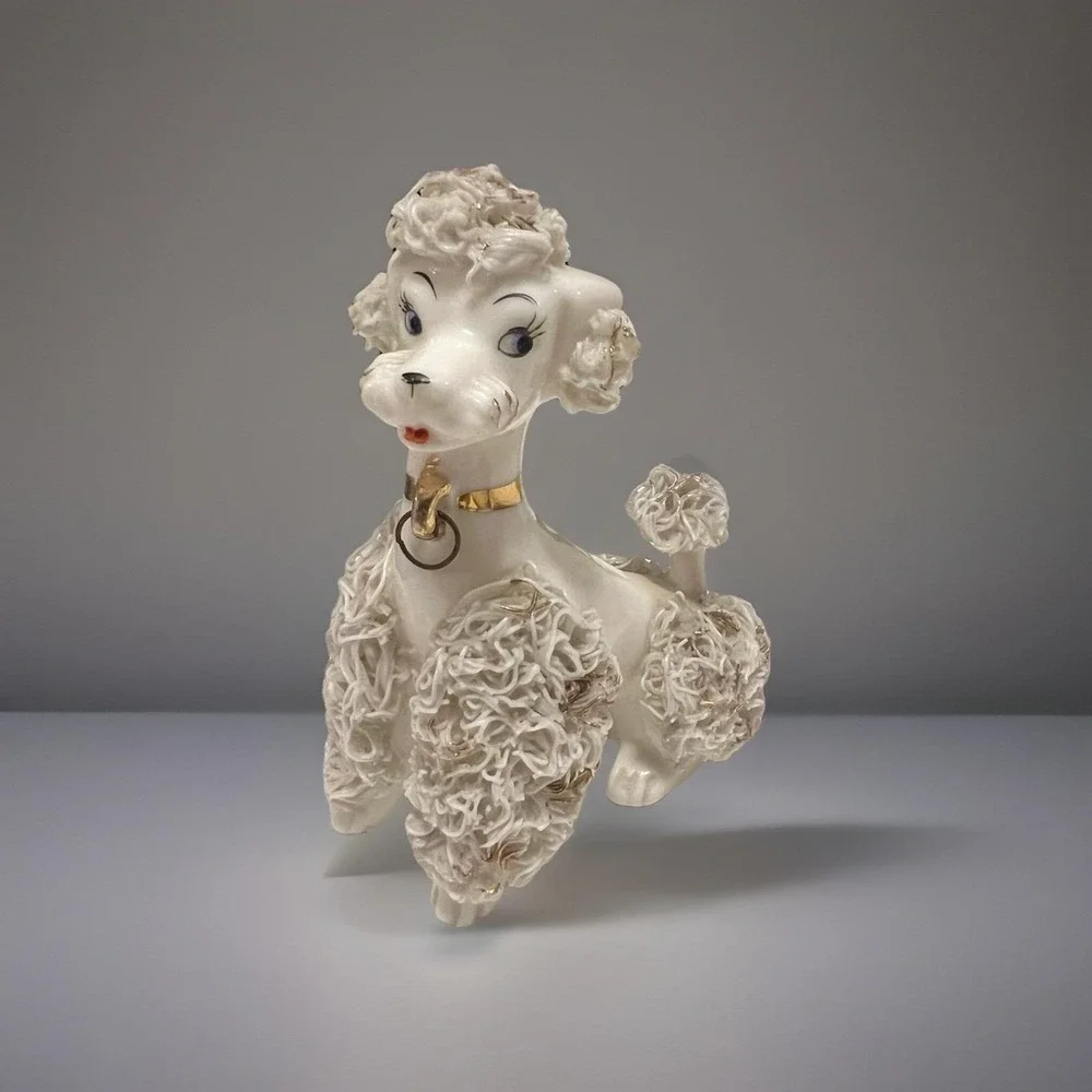 Vintage 1950's Lefton Poodle Figurine Gold Spaghetti